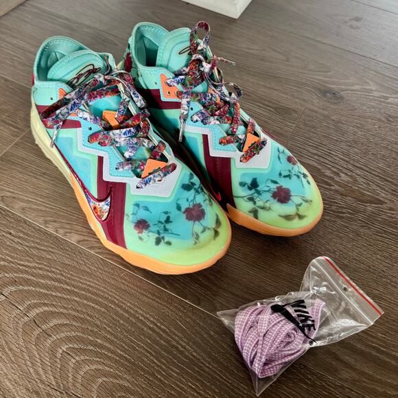 Nike x Mimi Plange LeBron 18 Low "Daughters" Sneakers Roses Teal Mens Sz 8.5 - Picture 2 of 16